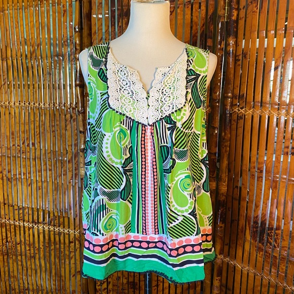 Crown & Ivy Curvy Multi-Green  Sleeveless Tank Top - 1X - Picture 1 of 6